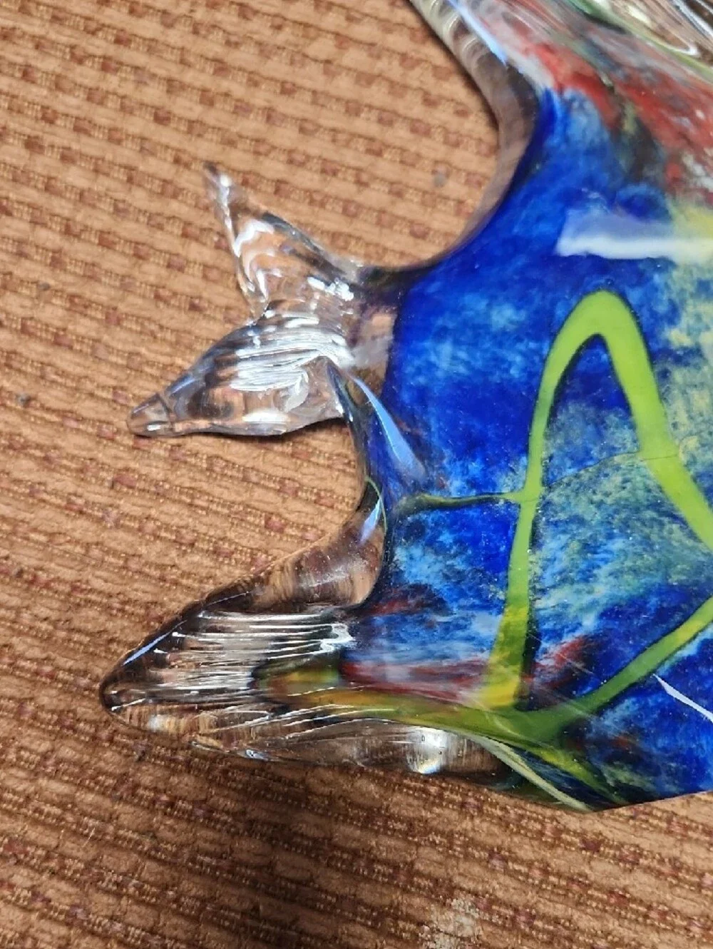 Handcrafted Glass Fish Ornament in Yellow-Green and Blue